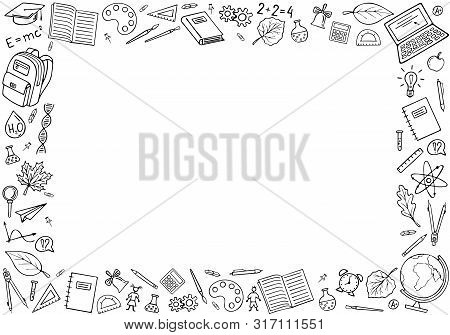 Welcome Back To School Concept  Frame With School Supplies Icons. Design Template For Diploma, Banne