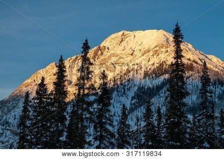 Sunset In The Mountains Of Spray Valley Provincial Park In Kananaskis, Alberta, Canada