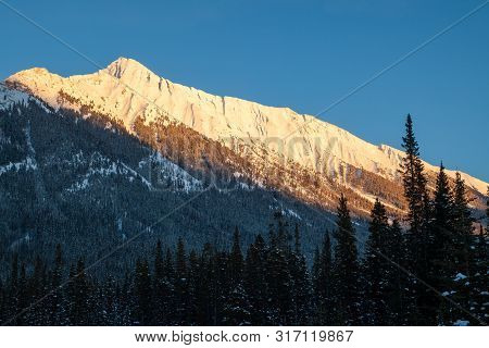 Sunset In The Mountains Of Spray Valley Provincial Park In Kananaskis, Alberta, Canada