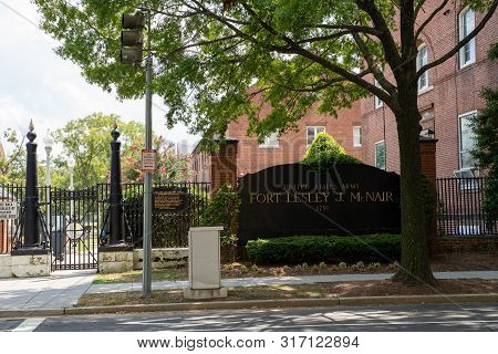 Washington, Dc - August 7, 2019: Exterior Entrance And Sign For Fort Lesley J Mcnair, A Military Bas