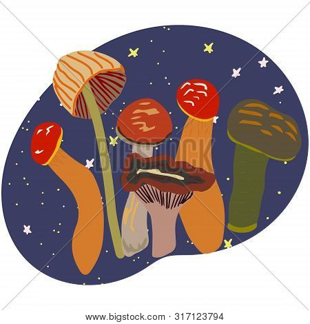 Magic Mushroom In Bright Colors. Effects From Magic Mushrooms Conccept.flat Cartoon Style. Vector Il