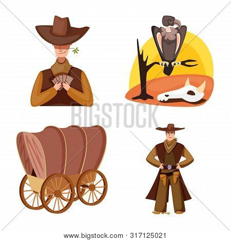 Vector Design Of Wild And West Sign. Set Of Wild And American Stock Vector Illustration.