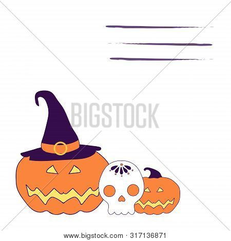 Happy Halloween Greeting Card. Hand Drawn Illustration. Dia De Los Muertos
