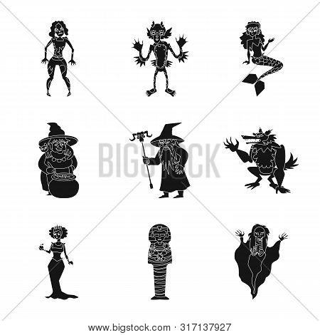 Vector Illustration Of Creature And Devilry Sign. Set Of Creature And Halloween Vector Icon For Stoc
