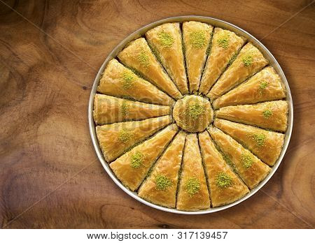 Traditional Turkish Baklava On A Wooden Background