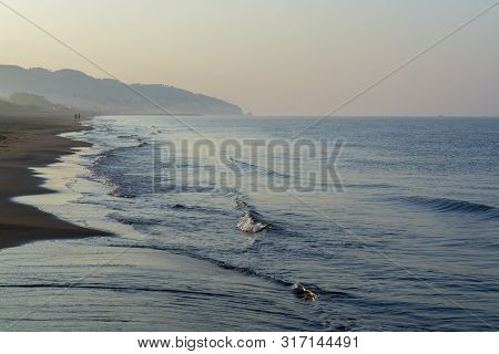 Early Morning Light During Sunrise Over Tyrrhenian Sea Near Sperlonga And Terracina, Lazio, Italy