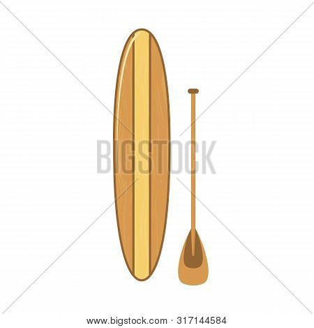 Surfboard With Wooden Texture Surfer Equipment For Summer Active Sport Or Recreation. Vector Illustr