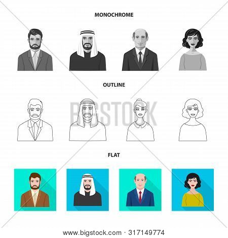 Vector Illustration Of Hairstyle And Profession Icon. Set Of Hairstyle And Character Vector Icon For