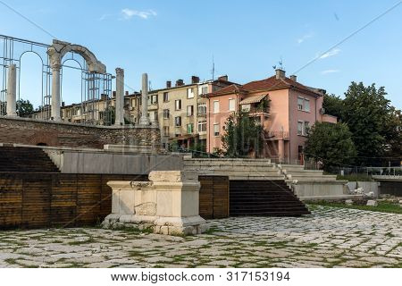 Stara Zagora, Bulgaria - August 5, 2018:  Auditorium Of The Antique Forum At Ruins Of Ancient Roman 