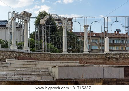 Stara Zagora, Bulgaria - August 5, 2018:  Auditorium Of The Antique Forum At Ruins Of Ancient Roman 