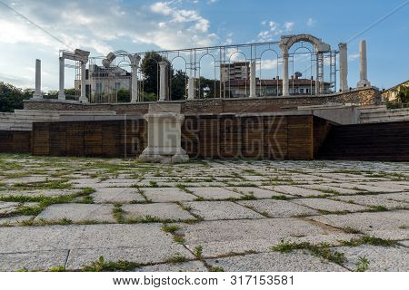 Stara Zagora, Bulgaria - August 5, 2018:  Auditorium Of The Antique Forum At Ruins Of Ancient Roman 