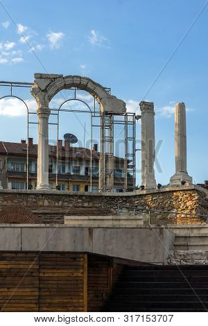 Stara Zagora, Bulgaria - August 5, 2018:  Auditorium Of The Antique Forum At Ruins Of Ancient Roman 