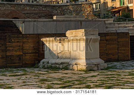 Stara Zagora, Bulgaria - August 5, 2018:  Ruins Of Ancient Roman City Of Augusta Traiana In The Cent