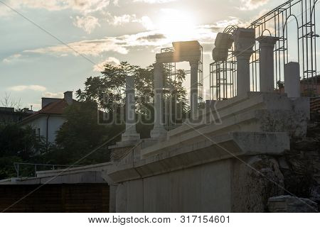 Stara Zagora, Bulgaria - August 5, 2018:  Auditorium Of The Antique Forum At Ruins Of Ancient Roman 