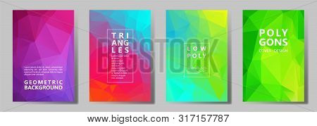 Facet Low Poly Cool Brochure Covers Vector Graphic Design Set. Diamond Texture Polygonal Patterns. G