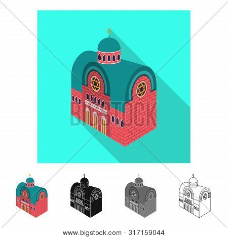 Isolated Object Of Synagogue And Church Logo. Set Of Synagogue And Judaism Vector Icon For Stock.
