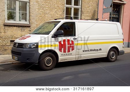Roskilde, Denmark - July 19, 2019: Hhs Byg Aps Service Van Parked By The Side Of The Road. Nobody In