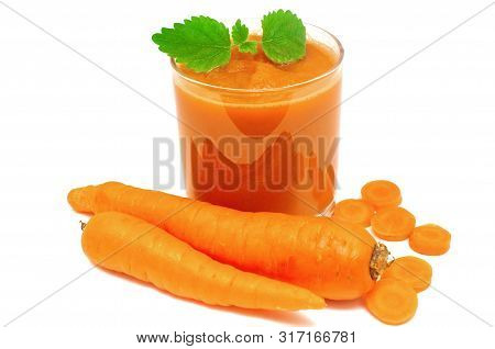 Fresh Carrot Smoothie With Pulp For Detox Body Cleansing And Healthy Nutrition