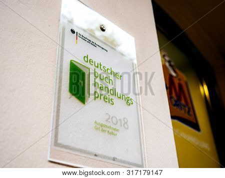 Baden-baden, Germany - Jul 7, 2019: Deutscher Buch Handlungs Preis For 2018 Translated As The German