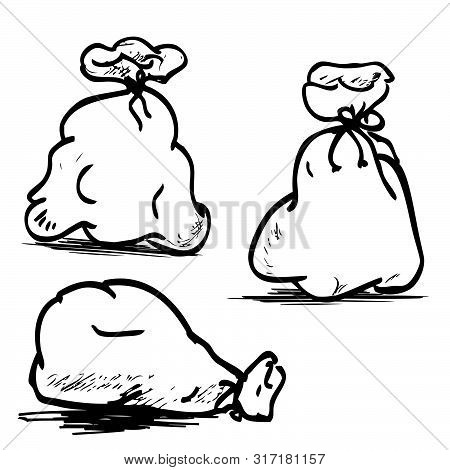 Vector Outline Hand Draw Sketch Three Tighten Plastic Trash Bag, For Your Ornament Or Element Design