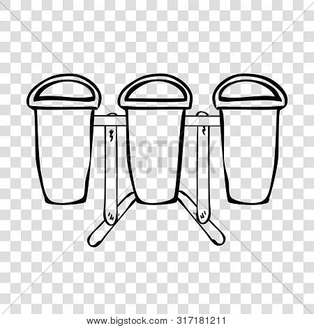 Vector Outline Hand Draw Sketch Of Empty Clean And Tidy Trash Bin, For Three Category Trash, At Whit