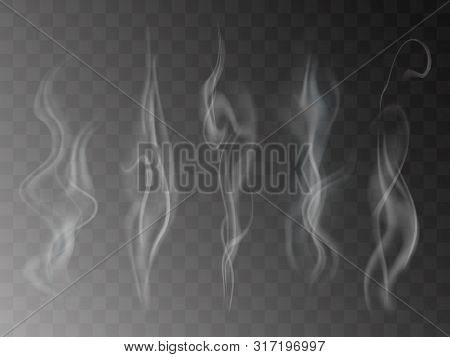 Smoke Isolated On Transparent Background. Vector  Fog, Vapor Set.