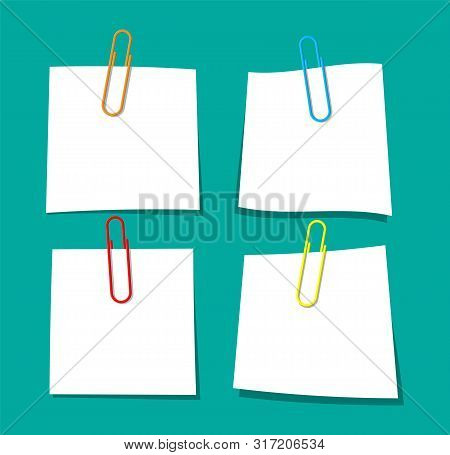 Empty Paper Sheet Hanging With Paper Clip. Clerical Clothespin. Education And Work. Stationery And O