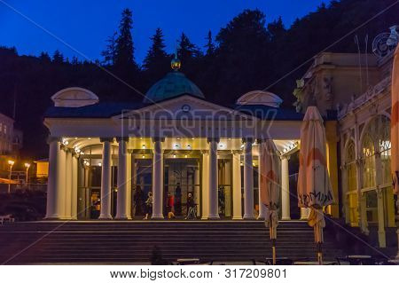 Marianske Lazne, Czech Republic - September 15, 2018: Colonade In Spa Cin Europe At Night Time