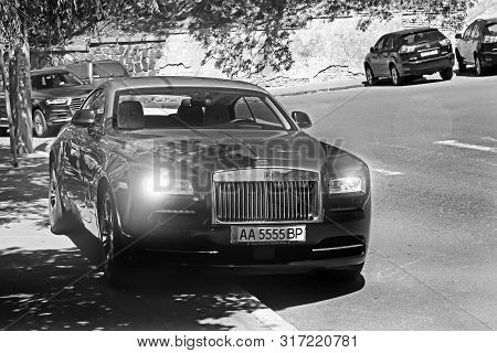 Kiev, Ukraine. June 10, 2017. Rolls Royce Wraith. Black And White Photo