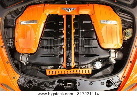 Kiev, Ukraine; April 20, 2015. Bentley Continental Gt Mansory. Bentley Car With An Open Hood. Bentle