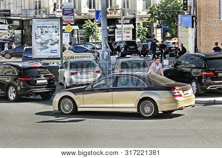 Kiev, Ukraine. June 10, 2017. Mercedes-benz S-class W221 Carlsson. Gold Mercedes In Motion