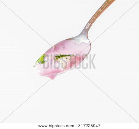 Cold Borscht (chlodnik) - Traditional Lithuanian Cold Soup With Radish, Parsley And Dill  With A Spo