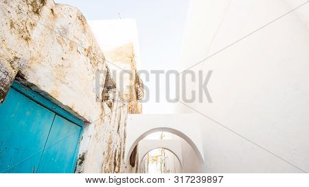 Hammamet Medina Streets With Blue Walls. Tunis, North Africa