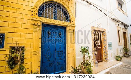 Hammamet Medina Streets With Blue Walls. Tunis, North Africa