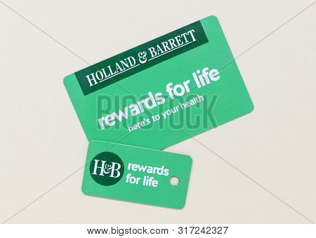 London / Uk - July 1st 2019 - Holland And Barrett Customer Rewards Card And Key Fob. Holland And Bar