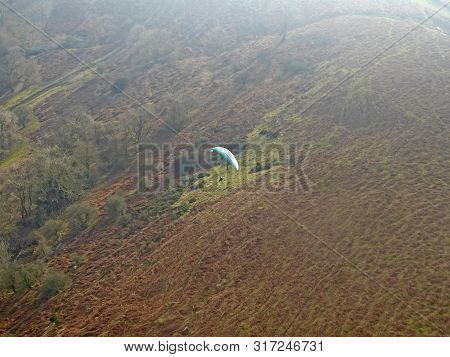 Paraglider Flying Wing At Pandy In Wales