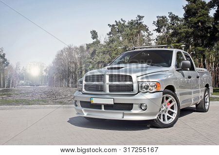 Kiev, Ukraine - August 23, 2014. Gray Dodge Ram Srt-10 In The City