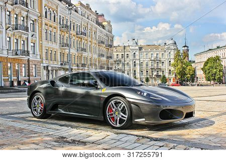 Kiev, Ukraine - June 9, 2013; Ferrari F430 In Gray In The City