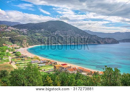 Aerial View Of Jaz Beach In Prijevor,  Budva Municipality, Montenegro
