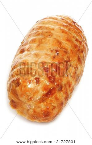 closeup of a piece of roastbeef on a white background