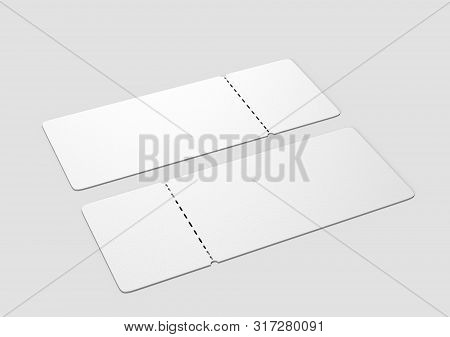 Blank Ticket For Mock Up Design Or Design Presentation. 3d Illustration.