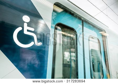 Special Express Train For Wheelchair Disable Person With Wheelchair Icon Sign On The Train. Train Fo