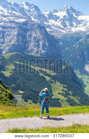 Scenic Aerial View Of The Swiss Alps On A Sunny Day. Mannlichen