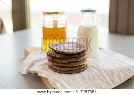 Bannana Pancake Close Up On The Kitchen Table