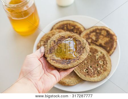 Bannana Pancake Close Up On The Kitchen Table