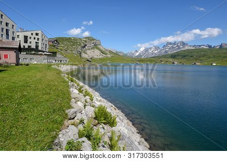 Mountain Lake At Melchsee-frutt In The Swiss Alps