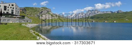 Mountain Lake At Melchsee-frutt In The Swiss Alps