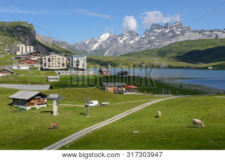 Mountain Village Of Melchsee-frutt In The Swiss Alps