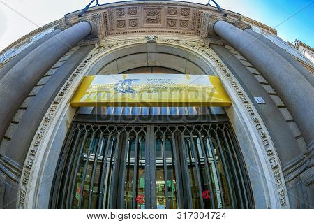 Milan, Italy - June 29, 2019: Entrance Of Chamber Of Commerce, Monzabrianza Lodi, Located Near Piazz