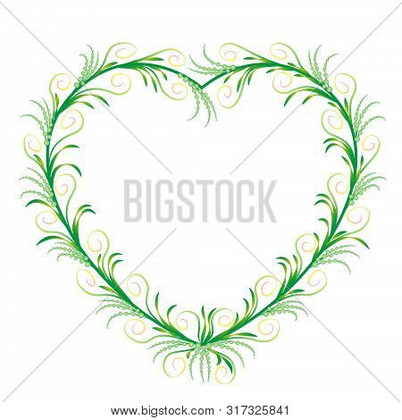 Delicate, Filigree Heart Frame. Romantic, Elegant, Feminine, Floral Green Heart Ornament With Gracef